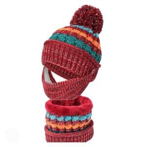Womens Winter Fleece Lined Beanie Hat with Face Mask and Neck Scarf Gaiter Red